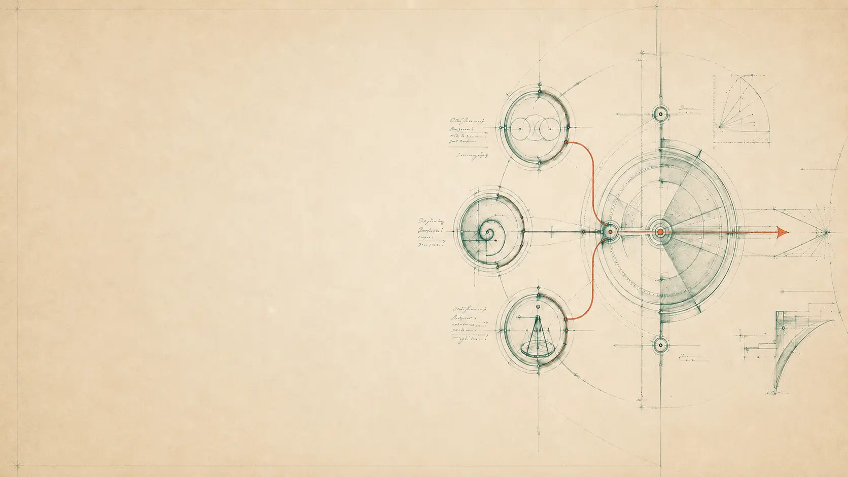 A hand-drafted product operating-system blueprint with three capabilities converging into one direction
